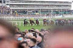 SAINT ROI (LEFT) LEADS RACING UP THE HILL ON WAY TO WINNING COUNTY HURDLE IN FRONT OF PACKED CORPORATE STANDS.CHELTENHAM 13-3-20.Photo © George Selwyn +44 (0)7967 030722116 Wellington Parade Kent UK CT14 8AF.