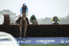 BALLYOPTIC (S.TWISTON-DAVIES) LEFT, JUMPS THE LAST FENCE AHEAD OF VALTOUR AND REGAL ENCORE (RIGHT) ON WAY TO WINNING.ASCOT 15-2-20.Photo © George Selwyn +44 (0)7967 030722116 Wellington Parade Kent UK CT14 8AF.