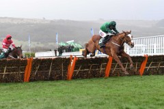 CONCERTISTA LEADS DOLCITA (LEFT) JUMPING THE LAST ON WAY TO WINNING.CHELTENHAM 12-3-20.Photo © George Selwyn +44 (0)7967 030722116 Wellington Parade Kent UK CT14 8AF.