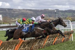 DAME DE COMPAGNIE (NEARSIDE) JUMPS THE LAST FLIGHT WITH BLACK TEARS ON WAY TO WINNINGCHELTENHAM 11-3-20.Photo © George Selwyn +44 (0)7967 030722116 Wellington Parade Kent UK CT14 8AF.