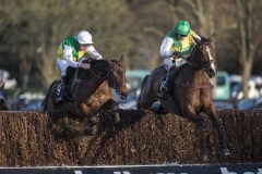 DEISE ABA (RIGHT) JUMPS LAST WITH CLOUDY GLEN ON WAY TO WINNING.BOTH OWNED BY TREVOR HEMMINGS, BUT WITH DIFFERENT TRAINERS.SANDOWN 1-2-20.Photo © George Selwyn +44 (0)7967 030722116 Wellington Parade Kent UK CT14 8AF.