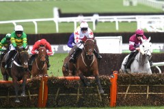 EPATATE (LEFT) JUMPS LAST WITH DARVER STAR (STAR ON SLEEVES) WITH PETIT MOUCHOIR (RIGHT).CHELTENHAM 10-3-20.Photo © George Selwyn +44 (0)7967 030722116 Wellington Parade Kent UK CT14 8AF.