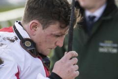 A DISTRAUGHT JAMIE MOORE AFTER GOSHEN AND JAMIE MOORE CRASH OUT AT FINAL FLIGHT WITH RACE AT THEIR MERCY.CHELTENHAM 13-3-20.Photo © George Selwyn +44 (0)7967 030722116 Wellington Parade Kent UK CT14 8AF.