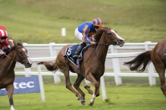 Love & R.Moore race rounding Tattenham Corner on way to winning Oaks.Epsom 4-7-20.Photo © George Selwyn +44 (0)7967 030722116 Wellington Parade Kent UK CT14 8AF.