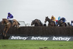 MISTER MALARKY (LEFT) JUMPS THE LAST FENCE AHEAD OF BLACK CORTON (RIGHT) AND SAMETEGAL ON WAY TO WINNING BETWAY HCAP CHASE.22-2-20.Photo © George Selwyn +44 (0)7967 030722116 Wellington Parade Kent UK CT14 8AF.