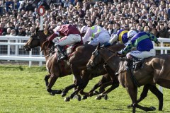 MONKFISH (SPOTTED COLOURS) WINS IN BLANKET FINISH. THYME HILL (RIGHT) FINISHED CLOSE UP IN FOURTH.CHELTENHAM 13-3-20.Photo © George Selwyn +44 (0)7967 030722116 Wellington Parade Kent UK CT14 8AF.