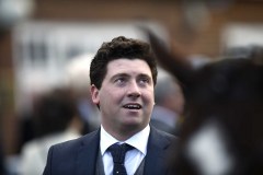 OLLY MURPHY ENTERS THE WINNERS ENCLOSURE WITH ITCHY FEET AFTER THE HORSE WON THE SCILLY ISLES NOVICES CHASE HIS FIST GRADE 1 WINNER AS A TRAINER.SANDOWN 1-2-20.Photo © George Selwyn +44 (0)7967 030722116 Wellington Parade Kent UK CT14 8AF.