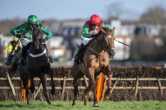 QUEL DESTIN (H.COBDEN) RIGHT JUMPS THE LAST FLIGHT WITH CALL ME LORD ON WAY TO WINNING THE CONTENDERS HURDLE.SANDOWN 1-2-20.Photo © George Selwyn +44 (0)7967 030722116 Wellington Parade Kent UK CT14 8AF.