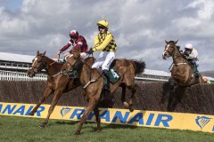 SAMCRO (LEFT) JUMPS LAST WITH MELON AND FAUGHEEN (RIGHT) ON WAY TO WINNING.CHELTENHAM 12-3-20.©George Selwyn  07967 030722 email: george@georgeselwyn.co.uk Vat no:3308110 05