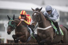 SANTINI (N.DE BOINVILLE) RIGHT JUMPS FENCE AT 1/2 WAY ON WAY TO WINNING.CHELTENHAM 25-1-20.Photo © George Selwyn +44 (0)7967 030722116 Wellington Parade Kent UK CT14 8AF.