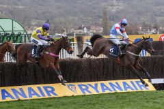 SIMPLY THE BETTS (RIGHT) HAS A SLIGHT LEAD OVER HAPPY DIVA ON WAY TO WINNING.CHELTENHAM 11-3-20.Photo © George Selwyn +44 (0)7967 030722116 Wellington Parade Kent UK CT14 8AF.