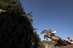 Vieux Lion Rouge & Conor O’Farrell jump the fourth last fence in third place (leaders out of shot) on way to winning Becher Chase. The horse has sucessfully jumped a total of 223 Grand National fences, and was his second win in the race.Aintree 5-12-20.Photo © George Selwyn +44 (0)7967 030722116 Wellington Parade Kent UK CT14 8AF.