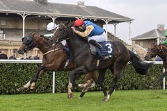 Ballymount Boy & James Doyle(3) over haul Alaskan Gold & Oisin Murphy close home to win the Prospect Stakes for 2year olds.Doncaster 28-10-23.Photo © George Selwyn +44 (0)7967 030722116 Wellington Parade Kent UK CT14 8AF.