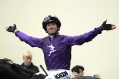 Frankie Dettori celebrates after winning the Champion Stakes on King Of Steel.Ascot 21-10-23.Photo © George Selwyn +44 (0)7967 030722116 Wellington Parade Kent UK CT14 8AF.