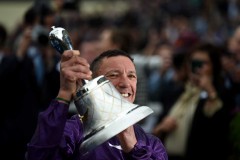 Frankie Dettori with "Ascot Bell" after winning on King Of Steel.Ascot 21-10-23.Photo © George Selwyn +44 (0)7967 030722116 Wellington Parade Kent UK CT14 8AF.