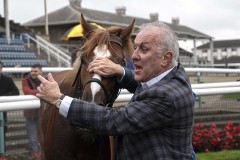 Clive Wasbourn with his Devil's Point after finishing second in the Futurity.Doncaster 28-10-23.Photo © George Selwyn +44 (0)7967 030722116 Wellington Parade Kent UK CT14 8AF.